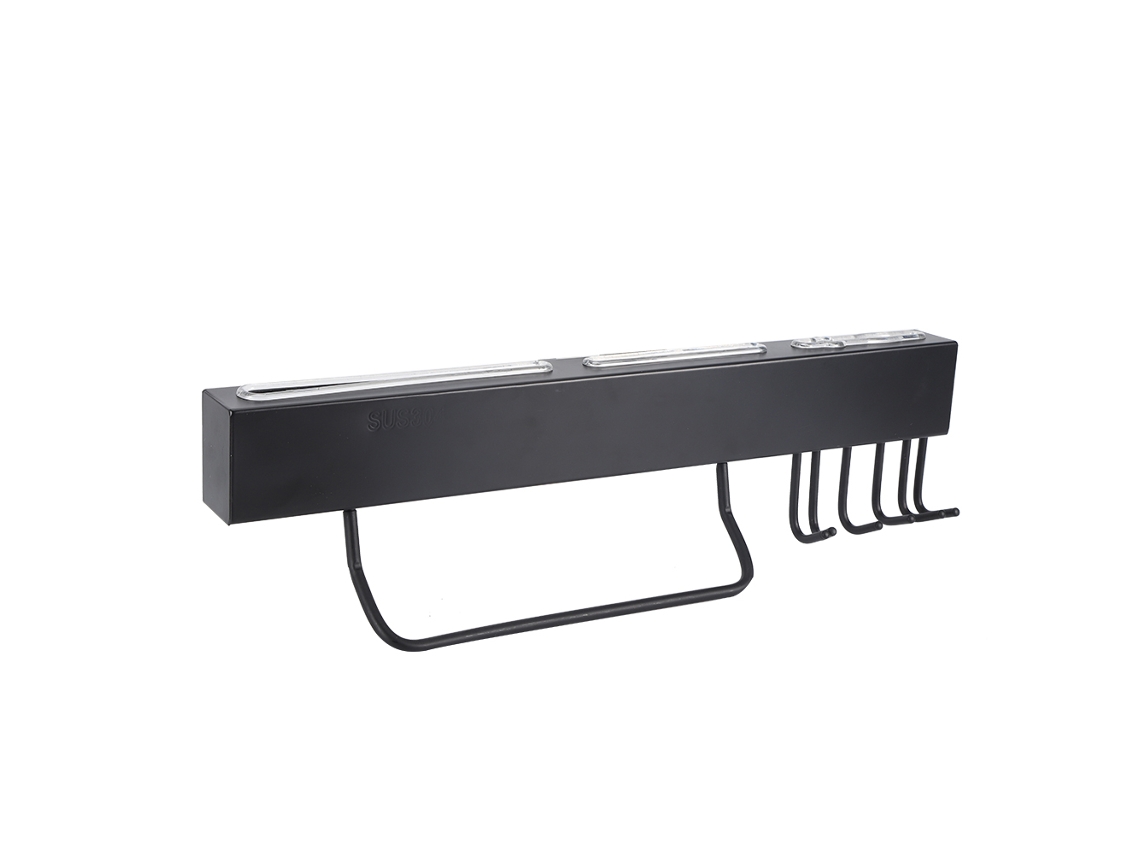 Porta Cuchillos De Acero Inoxidable 304 Negro Pared 40cm 6 Ganchos