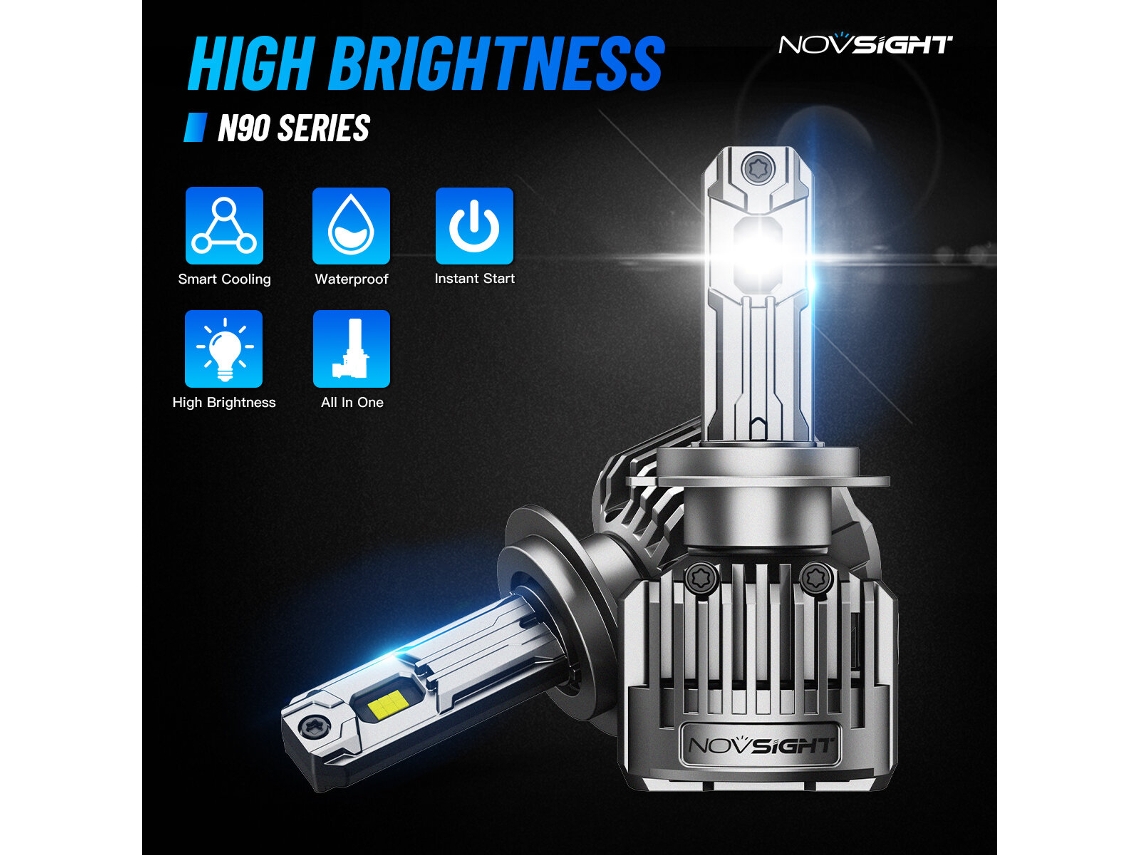 9005-novsight A500-n90 Faros Delanteros Led Para Coche De Alta Potencia, 180 W, 36 000 Lm, 6500 K, Blanco Brillante