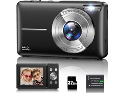 Cámara Digital De Mano 44mp 1080p, Equipada Con Una Pantalla Lcd De 2,4 Pulgadas, Zoom Digital De 16x Y Una Ranura Para Tarjeta Microsd De 32 Gb.