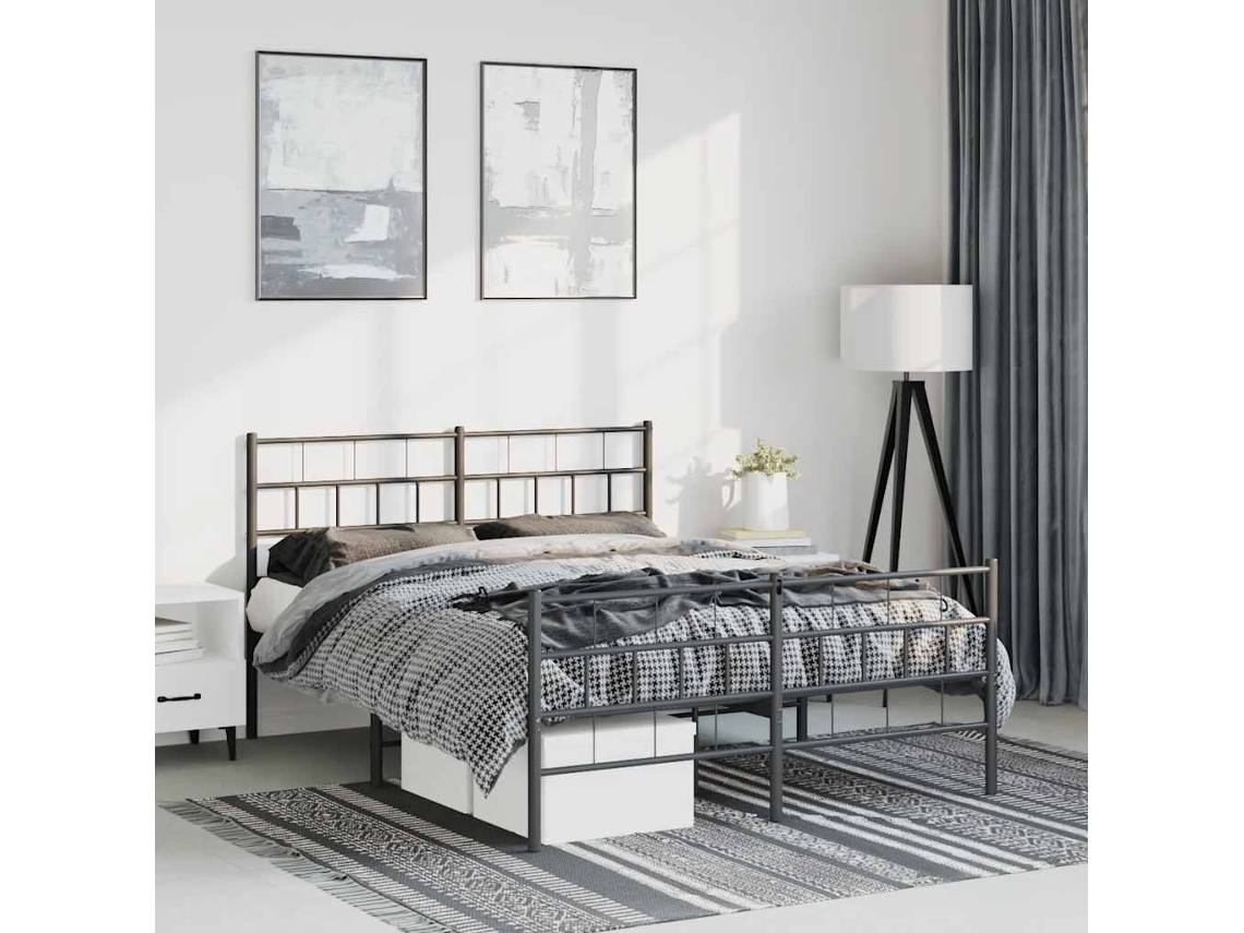 Estructura Cama Sin Colchón Con Estribo Metal Negro 150x200 Cm