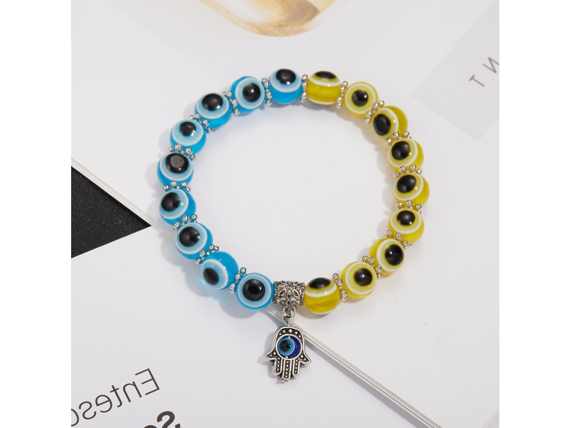 Pulsera griega con ojo y colgante de mano de Hamsa azul y amarilla SIURN