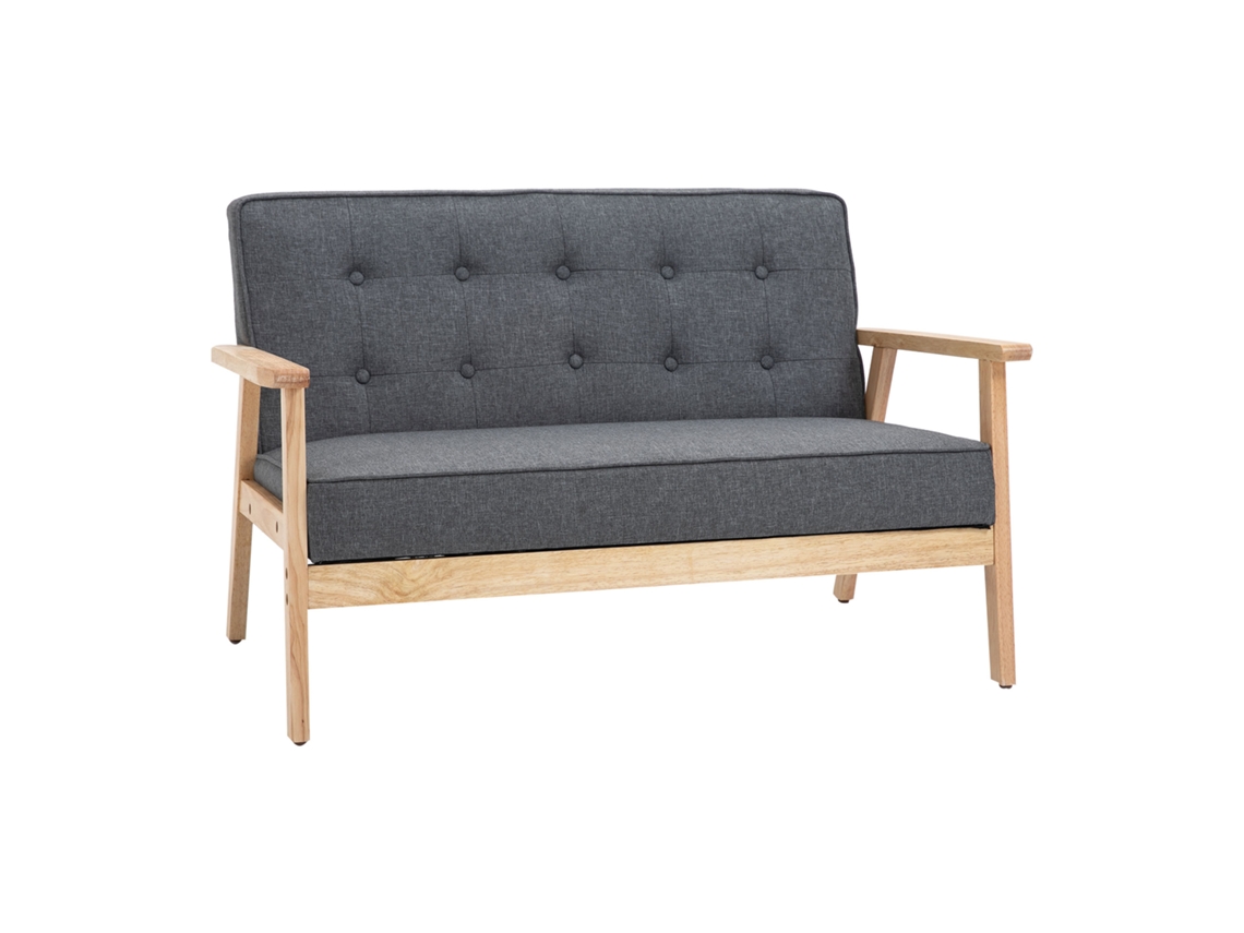 Sofá De 2 Plazas Con Respaldo Cojines Acolchados Patas De Madera Antideslizantes Botones Con Mechones 113x67x78 Cm Gris