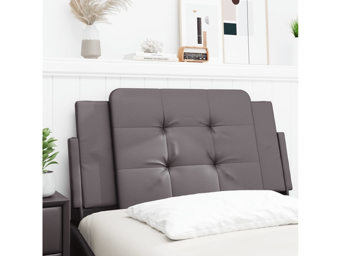 Cabecero De Cama Acolchado Cuero Sintético Gris 100 Cm