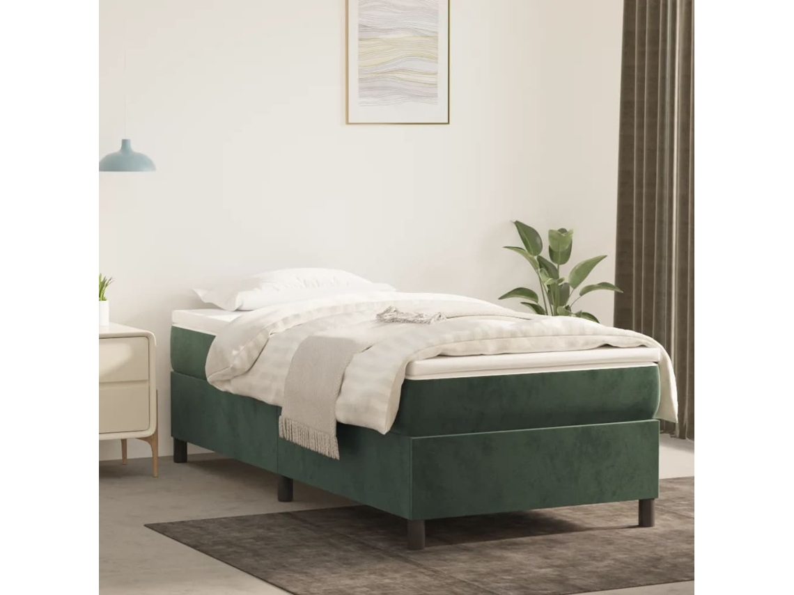 Estructura De Cama Sin Colchón Terciopelo Verde Oscuro 80x200cm