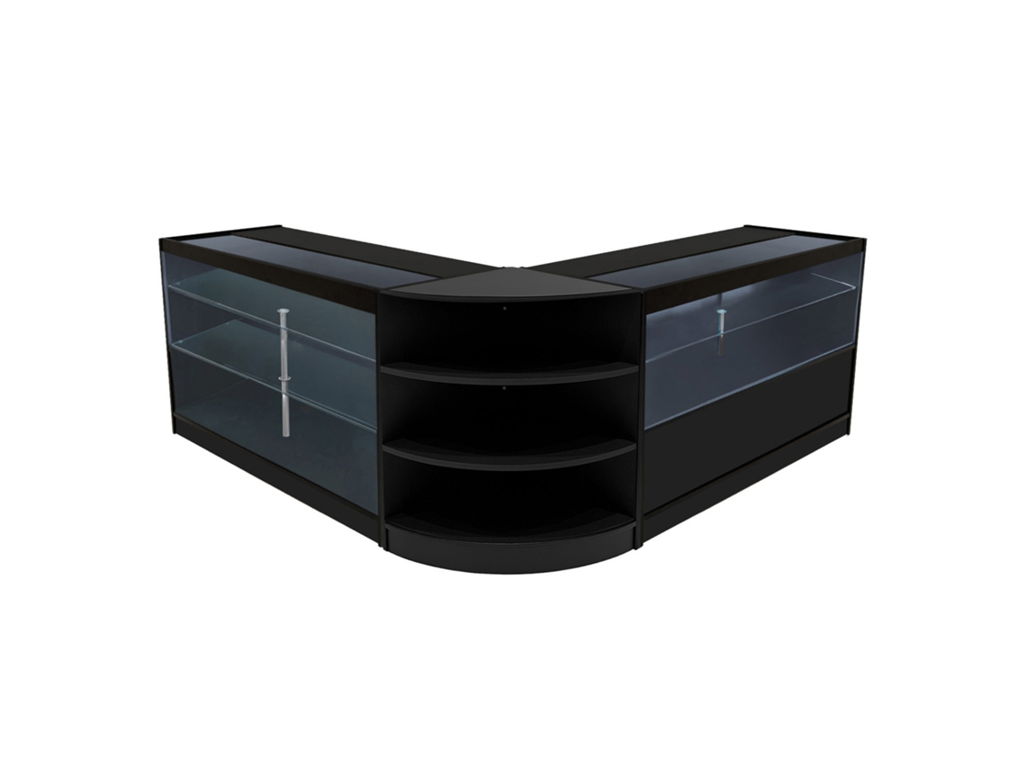 Mostrador comercial MonsterShop Calliope, negro, K1500C1500LM60, MDF y vidrio templado