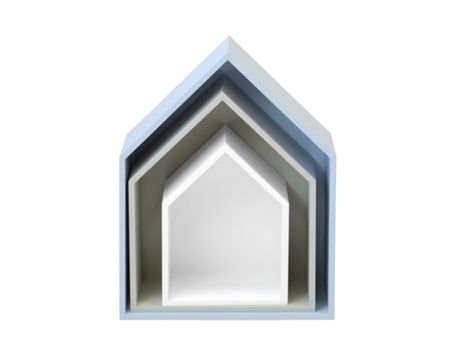 Set MUEMUE 3 Estantes Casita Azul Gris Y Blanco
