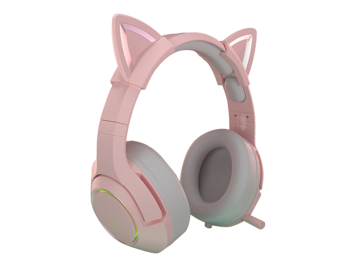 Fone De Ouvido Para Jogos Com Orelhas De Gato Fofas Rgb Diadema Ajustável Com Microfone Rosa Plug 3.5mm