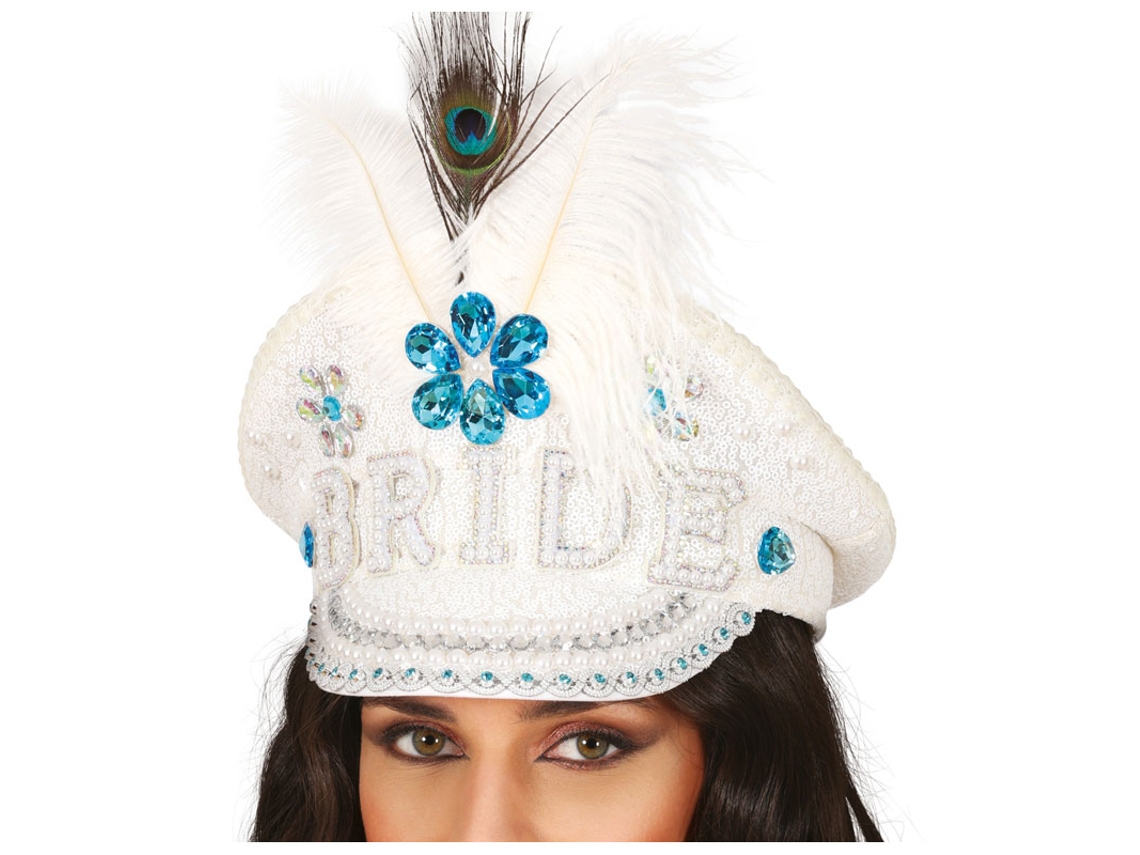 Gorra de Policía Bride con plumas y pedrería adulto
