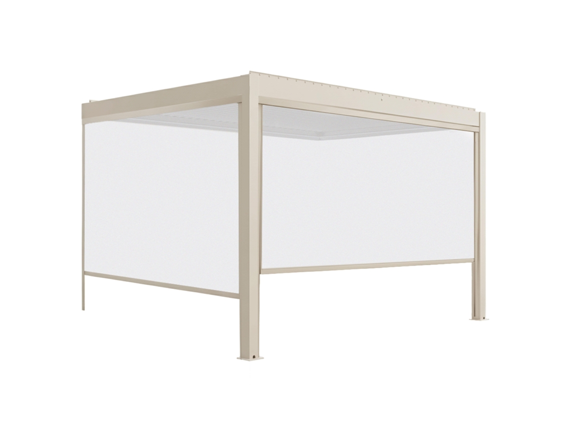 Pérgola Bioclimatique 4x3 M Adossée Motorisée En Aluminium Crème Avec Éclairage Led Et Avec Store