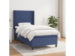 Cama Box Spring Con Colchón Tela Azul 90x200 Cm