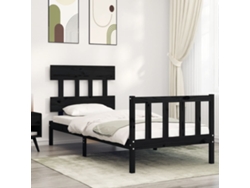 Estructura De Cama Individual Con Cabecero Madera Maciza Negro