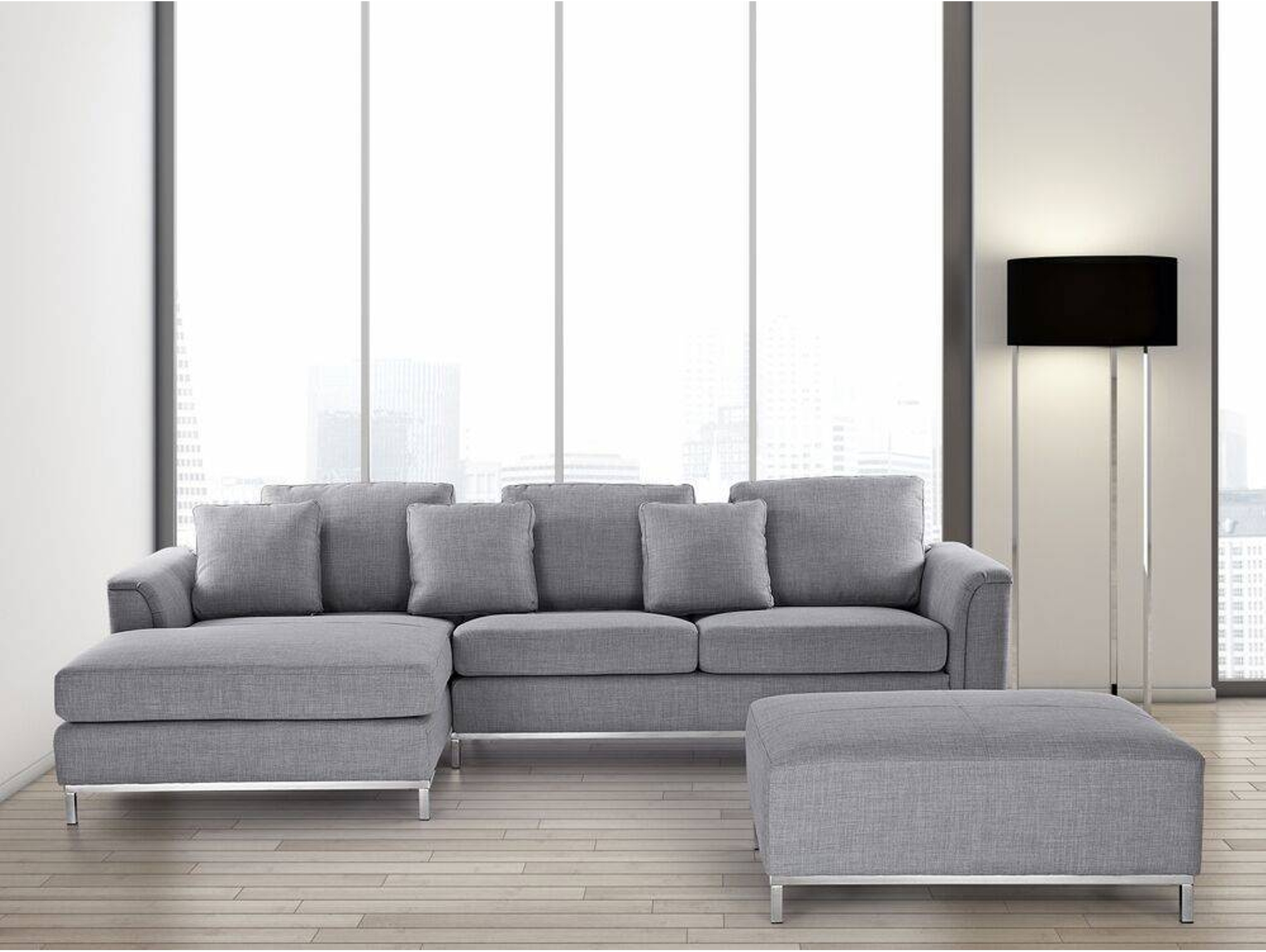 Sofá de Canto BELIANI Oslo (Gris Claro Tejido Plazas 4) Worten.es
