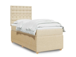 Cama Box Spring Con Colchón Tela Color Crema 90x190 Cm