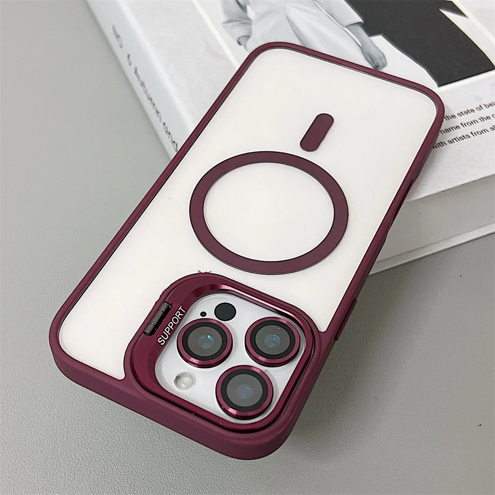 (iphone 11 Pro Max, Color Burdeos) Funda Magnética Antigolpes, Compatible Con Magsafe, Con Protector De Lente De Cristal.