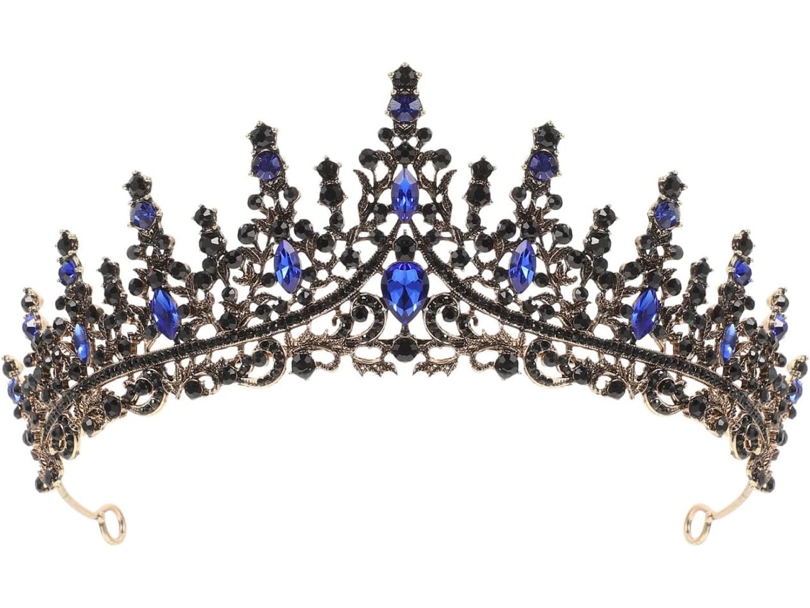 Tiara de diamantes de imitación para mujer, corona de boda, 3 diamantes de imitación en dorado, azul y negro, accesorio.