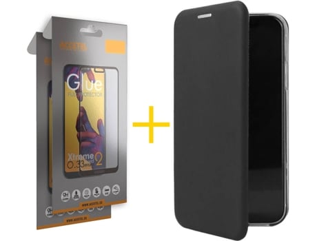 Kit Funda + Protector de Pantalla Huawei Y6 2019 ACCETEL Flip Cover 9825 Negro