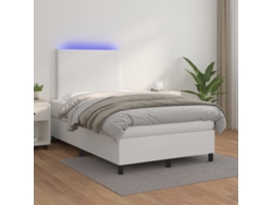 Cama Box Spring Colchón Y Led Cuero Sintético Blanco 120x200 Cm