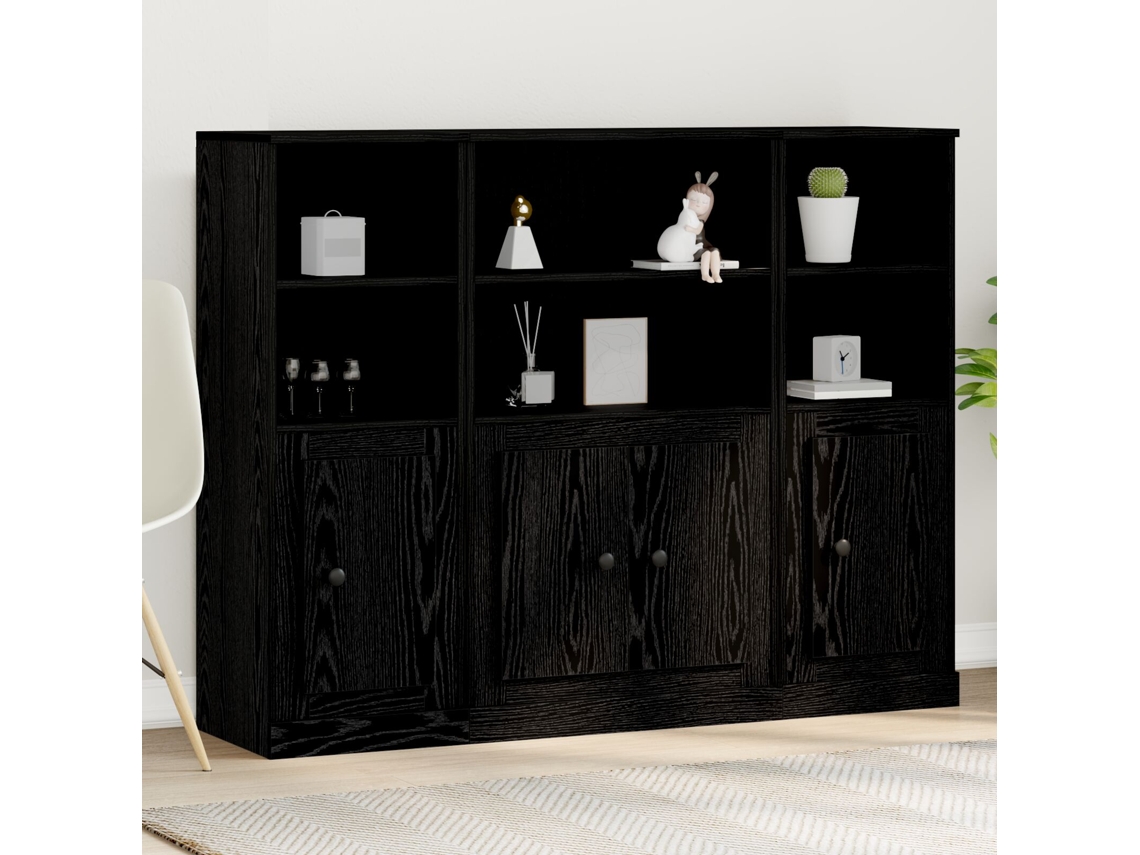 Aparador Negro De Roble 132x35,5x103,5 Cm Madera Elaborada