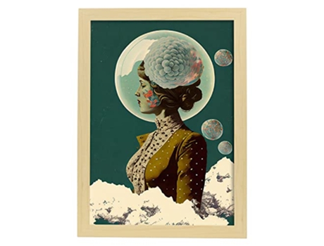 NACNIC Poster Tocado Redondo En Estilo Surrealismo Cinematográfico Ilustraciones Y Grabados De Historieta Abstracta Y Artística A4 Marcos Madera