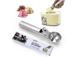 Colher de sorvete em aço inoxidável 2026 com gatilho, antiderrapante, multiuso para frutas, melão e almôndegas.