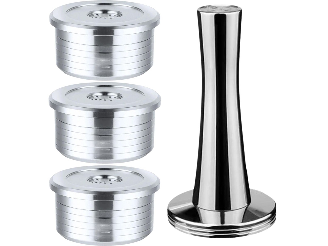 Pack 3 Cápsulas Reutilizáveis Aço Inox E Compactador Para Cafeteira Delta Q Qool Evolution