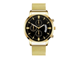Reloj De Cuarzo Para Hombre Con Calendario Dial Redondo Correa De Acero Oro Negro