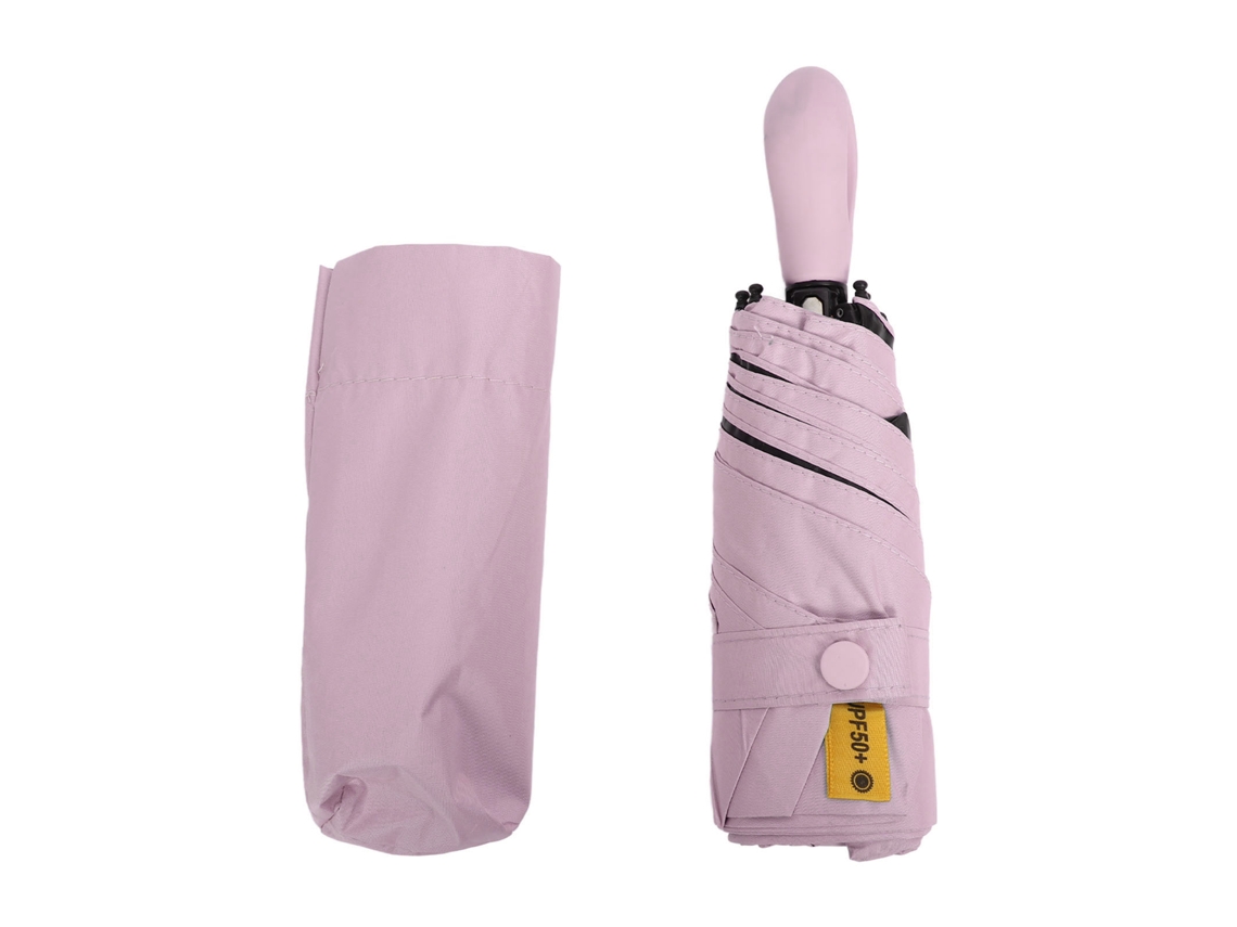 Miniparaguas de viaje, protección solar, lluvia, compacto, 5 pliegues, portátil, plegable, para exteriores, rosa