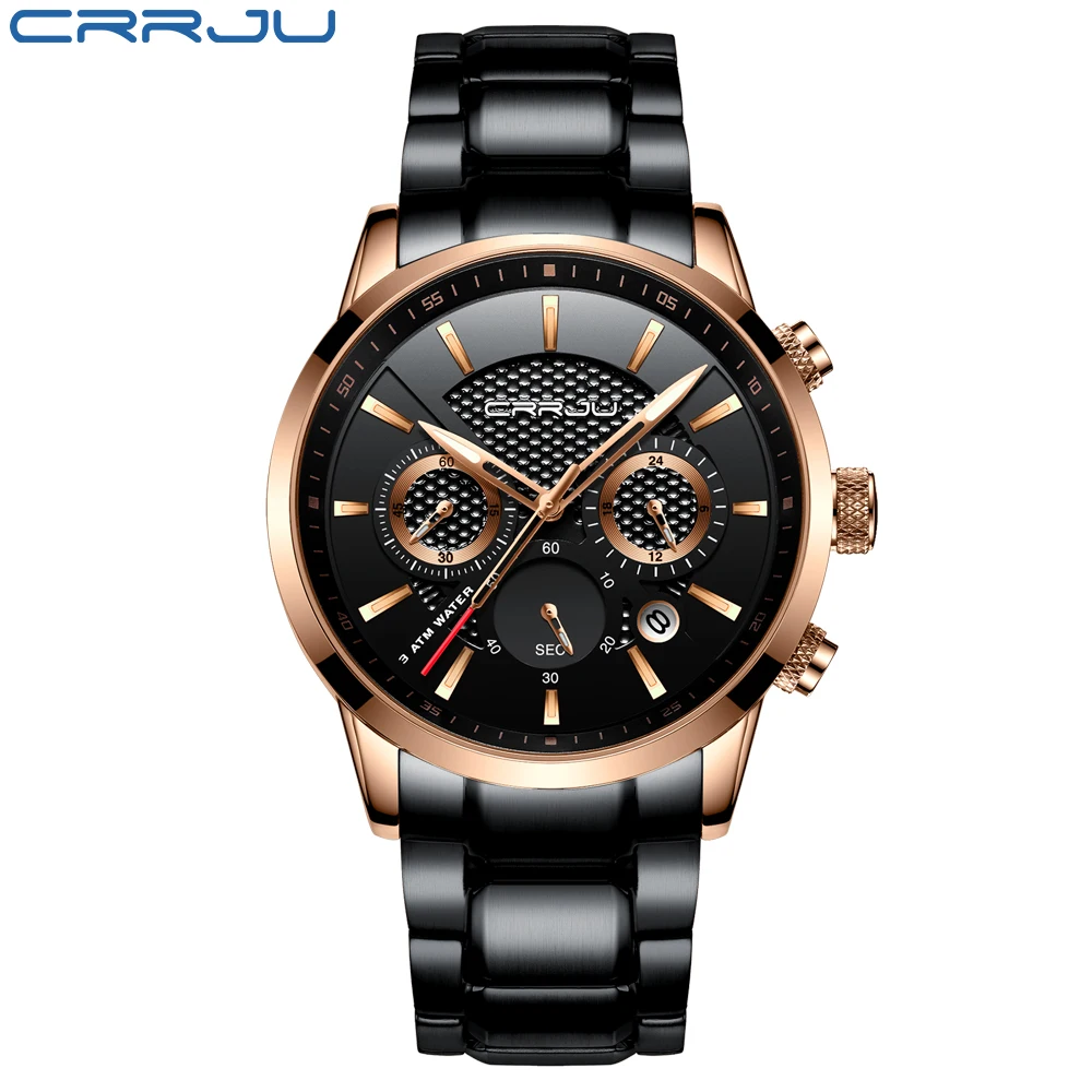 Reloj cronógrafo militar para hombre, resistente al agua (negro rosa), acero inoxidable