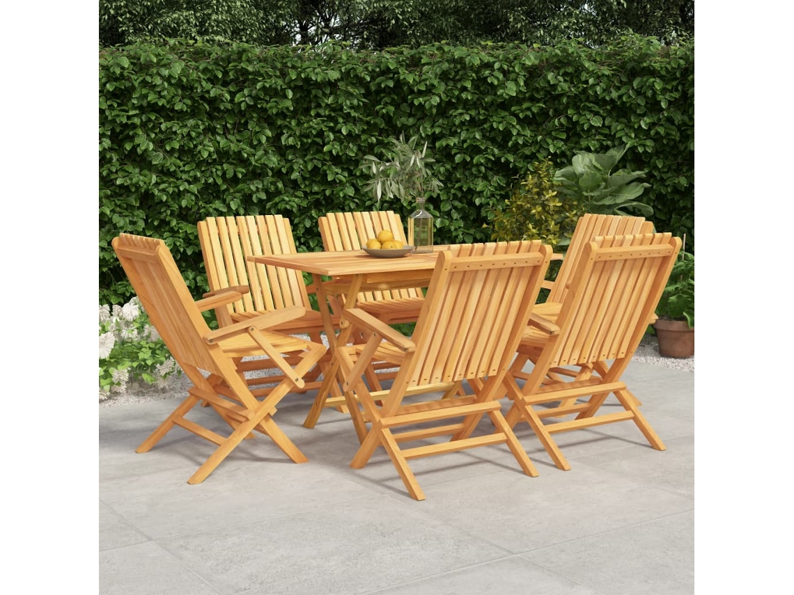 Juego de comedor de jardín de 7 piezas DKD Home Decor de madera maciza de teca