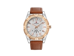 Reloj De Pulsera De Cuarzo Impermeable Para Hombre Naviforce Con Correa De Pu (caja Blanca, Esfera Blanca)