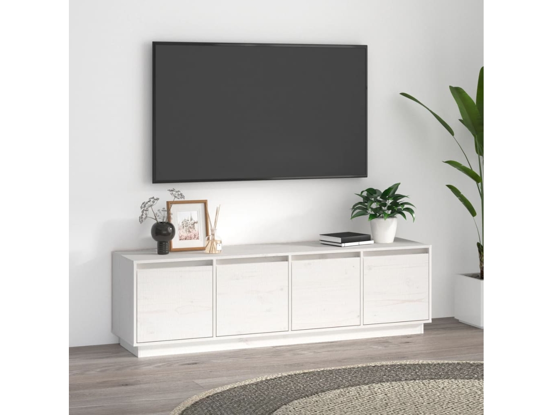 Estantería/Mueble de TV 156X37X45 Cm Madera de Pino Maciza Blanco