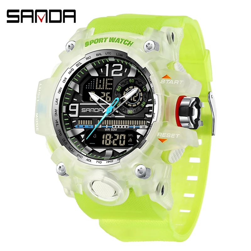 Reloj Deportivo Para Hombre (verde Transparente), Con Pantalla Led Digital De Cuarzo, Resistente A Golpes Y Al Agua.