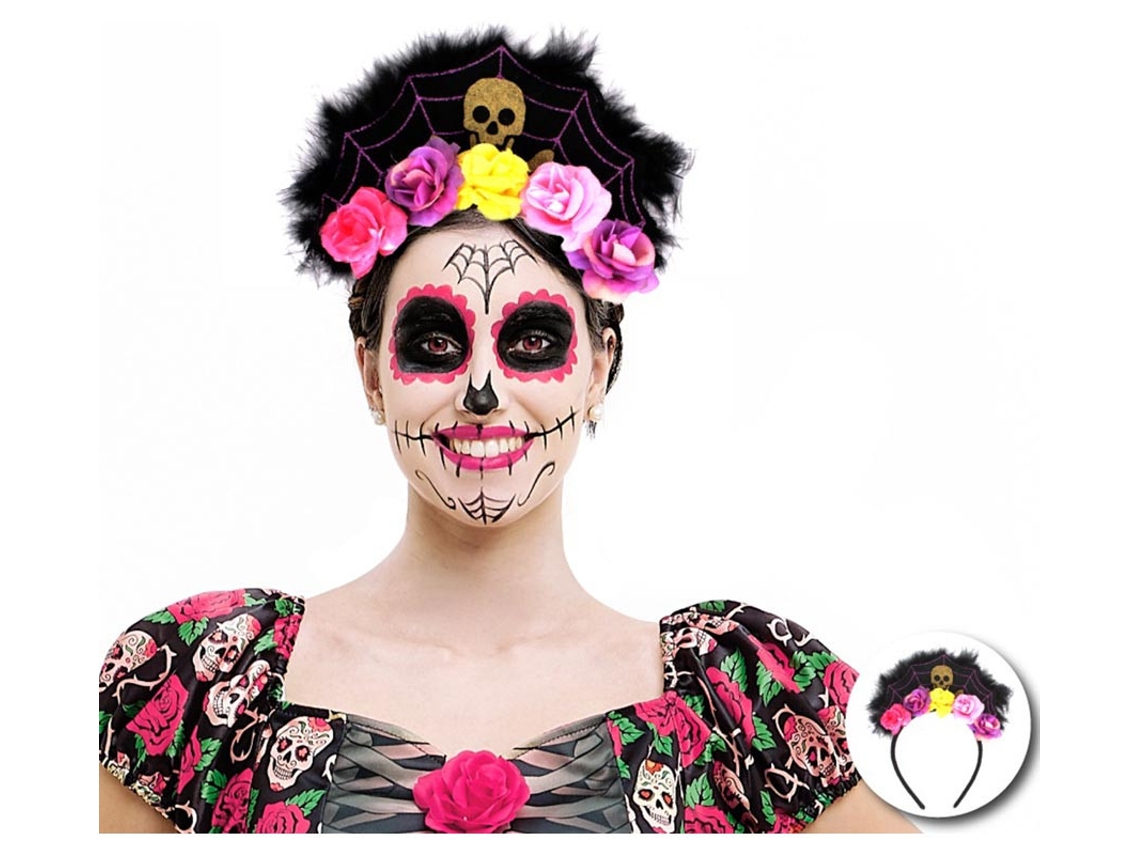 Diadema de Telaraña con rosas y calavera