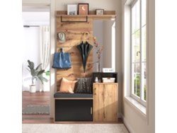 Guardarropa De Entrada Con Espejo Y Zapatero - Altura 190 Cm - Natural Y Negro