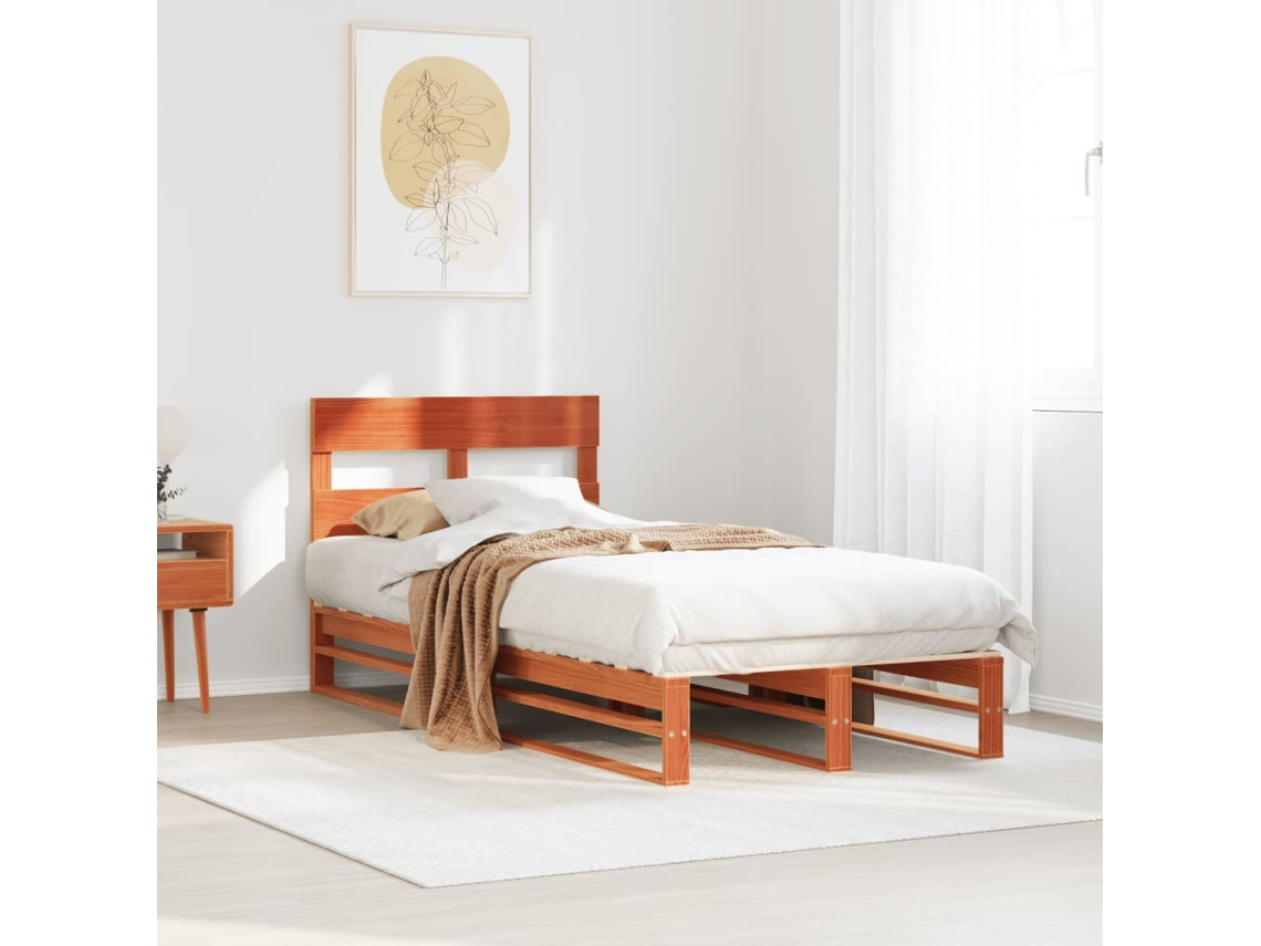 Estructura De Cama Sin Colchón Madera Maciza Marrón 90x190 Cm