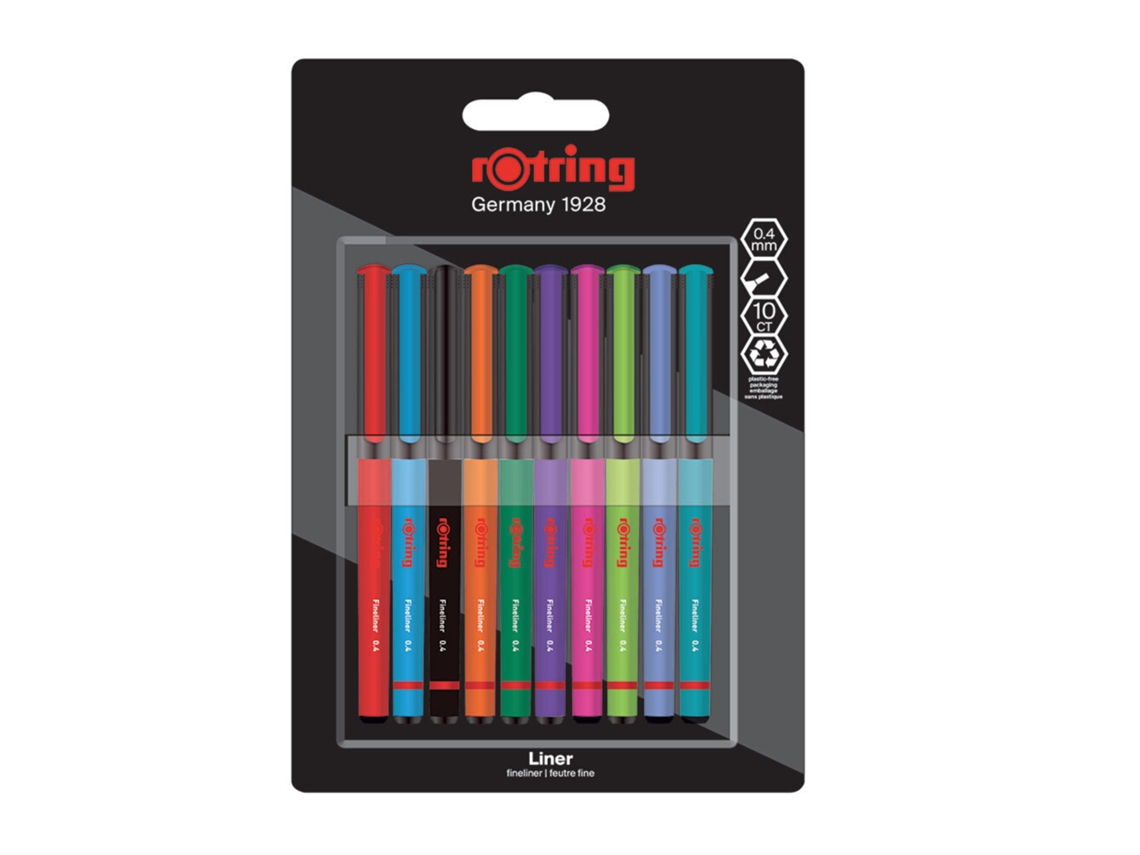 ROTRING Marcador Fine Liner Punta Fina 0.4 Mm Blíster 10 Colores Variados