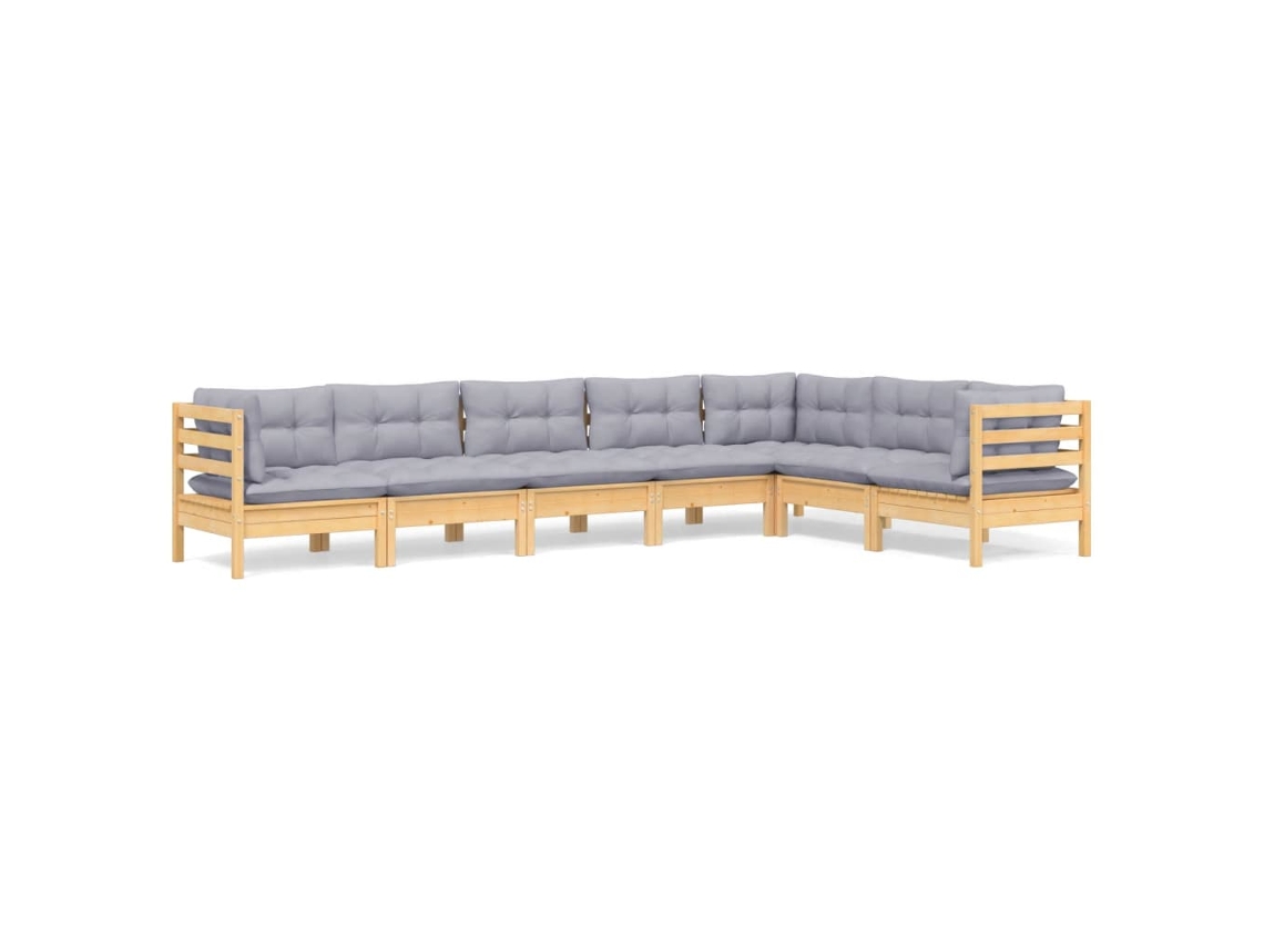 Juego de 7 sillones de jardín con cojines de pino macizo gris MAISON EXCLUSIVE