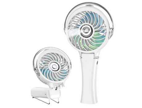 Ventilador de niebla portátil Ventilador de mano con 7 luces nocturnas coloridas Ventilador de niebla personal recargable por USB Blanco BISBISOUS