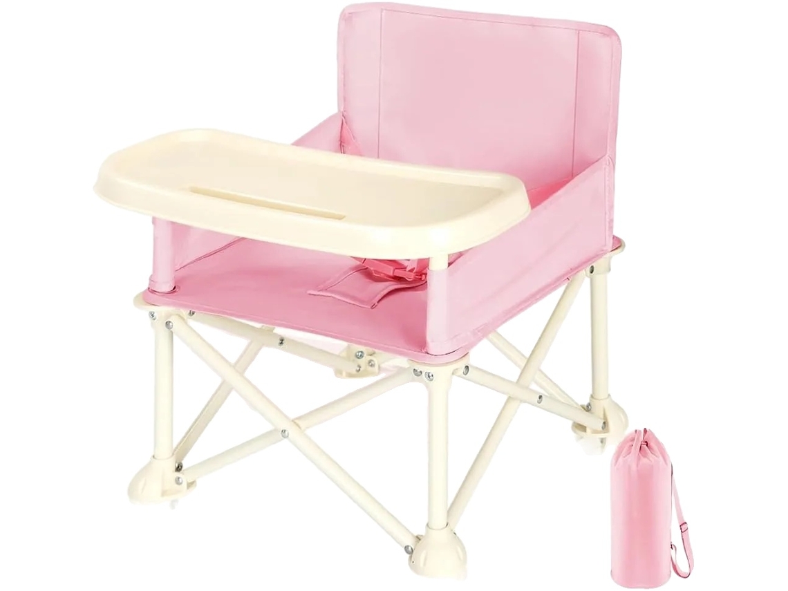 Silla de bebé plegable, ligera y portátil, color rosa.