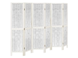 Biombo separador de ambientes, 6 paneles en madera de paulownia blanca y ramas de sauce Dec031059