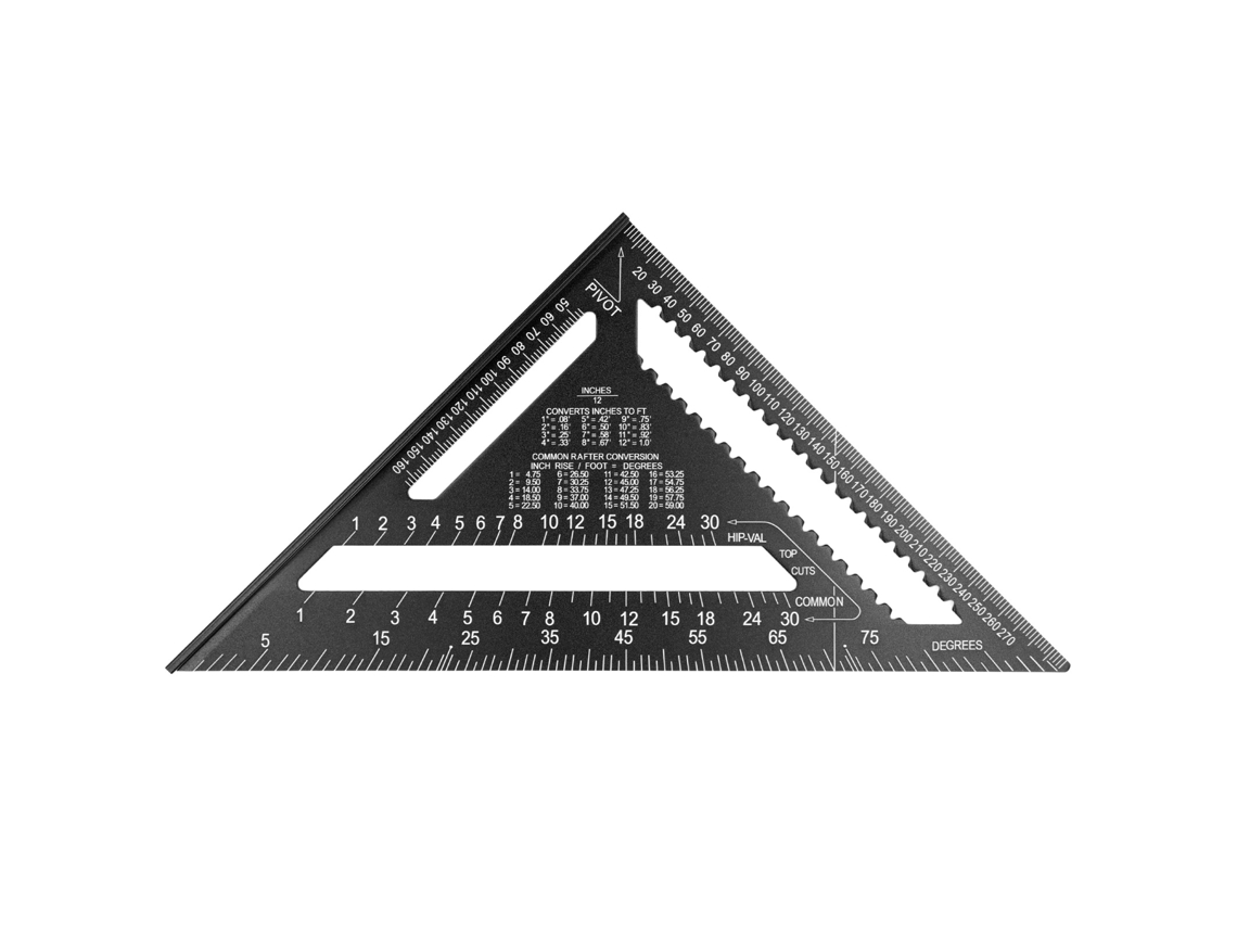 Regra Triangular de Carpintaria 12 Polegadas Liga de Alumínio 45/90 Graus Preto S/MARCA