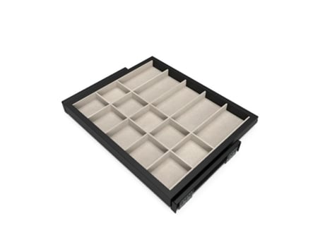 EMUCA Kit Organizador Cajón y Corredera con Cierre Suave para Armario - Regulable - Módulo 600 Mm - Negro Texturado y Gris Piedra