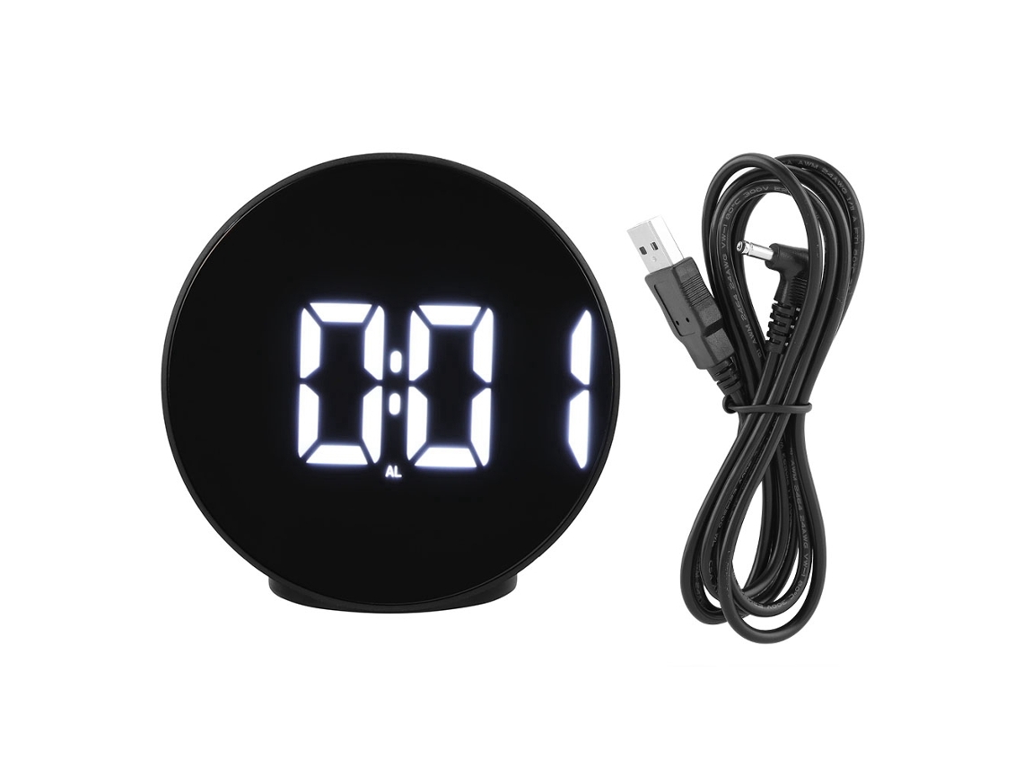 Reloj despertador electrónico portátil LED con control de voz, pantalla de temperatura y espejo negro