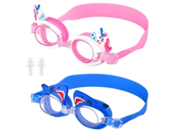 2 pares de gafas de natación infantiles con protección UV, antivaho y protectores auditivos para niñas y niños de 3 a 9 años. Tiburón, Unicornio