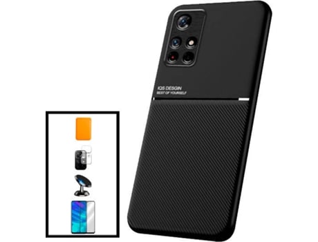 Kit Funda Magnetic Lux, Magnetic Wallet Naranja, 5D Full Cover, Protector de Cámara Trasera y Soporte Magnético de Coche Xiaomi Poco M4 Pro 5G PHON...