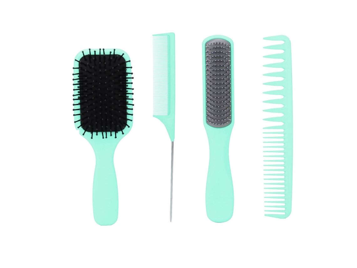 Set De 4 Cepillos Para Pelo Cepillo Desenredante Paddle Cepillo Estilista Peine Doble Dientes Peine Con Cola En Caja Verde