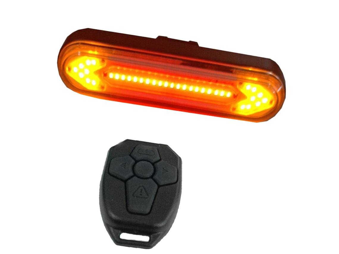 Luz trasera recargable por USB con señal de giro inalámbrica y control remoto