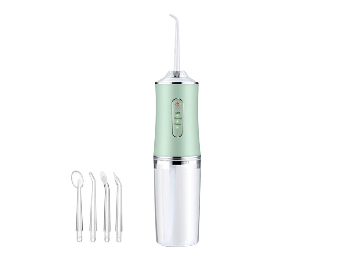 Irrigador bucal de hilo dental eléctrico portátil para limpieza bucal y dental Limpiador de dientes-Verde 4 boquillas DIGITALLAB