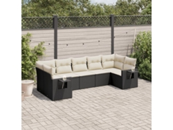 Conjunto de sofá de jardín de 7 piezas con cojines, ratán negro, Dkd Home Decor