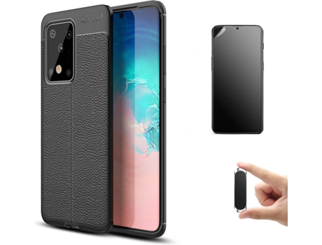 Kit Carcasa, Protector Y Soporte Samsung S20 Ultra Ultimatte Rugged Leather Negro